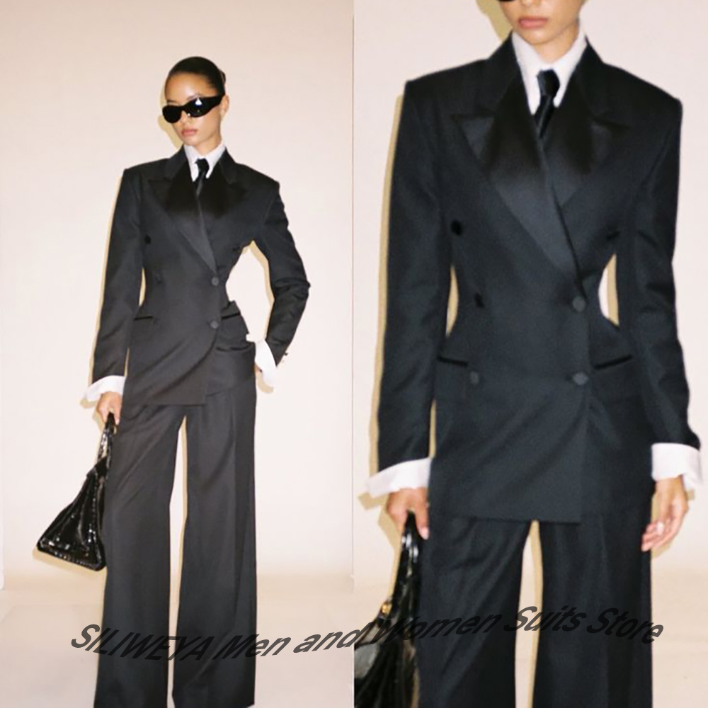 Women'S Office Formal Wear For Ladies - プロフェッショナルな女性のための黒のダブルブレストスーツ、スリムフィットジャケット+パンツセット、フォーマルなタキシード、エレガントなオフィスレディウェア、イブニングアウトフィット
