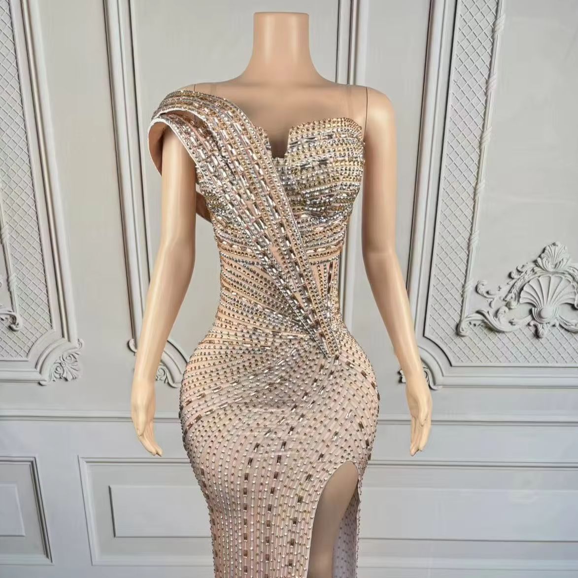 Women Formal Wear Photoshoot - Xiangbin キラキラクリスタルフォーマルロングドレスオフショルダーセクシーなレディース卒業イブニングドレス誕生日パーティー写真撮影着用