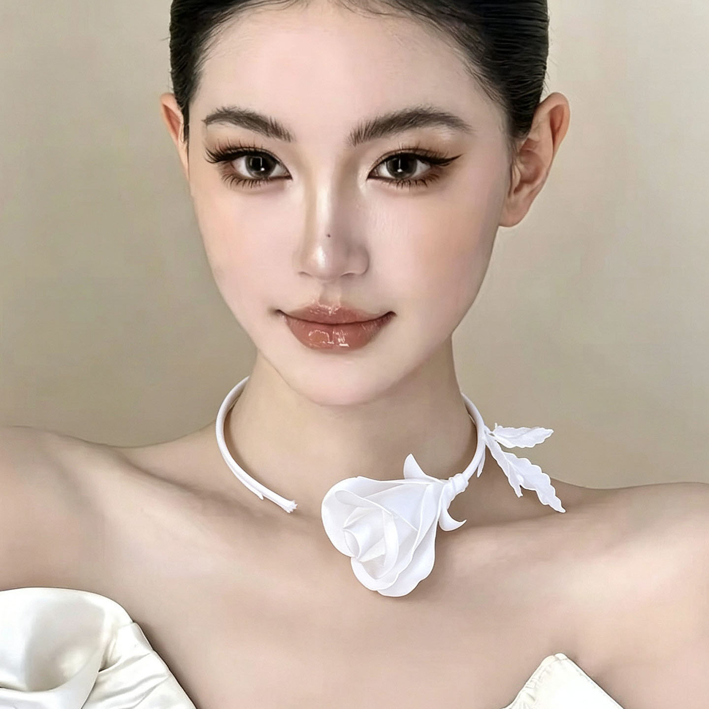 Formal Wear Jewelry For Women - ファッションジュエリー手作り白黒ローズフラワーネックレス女性女性ギフトウェディングドレスやフォーマルウェアアクセサリー