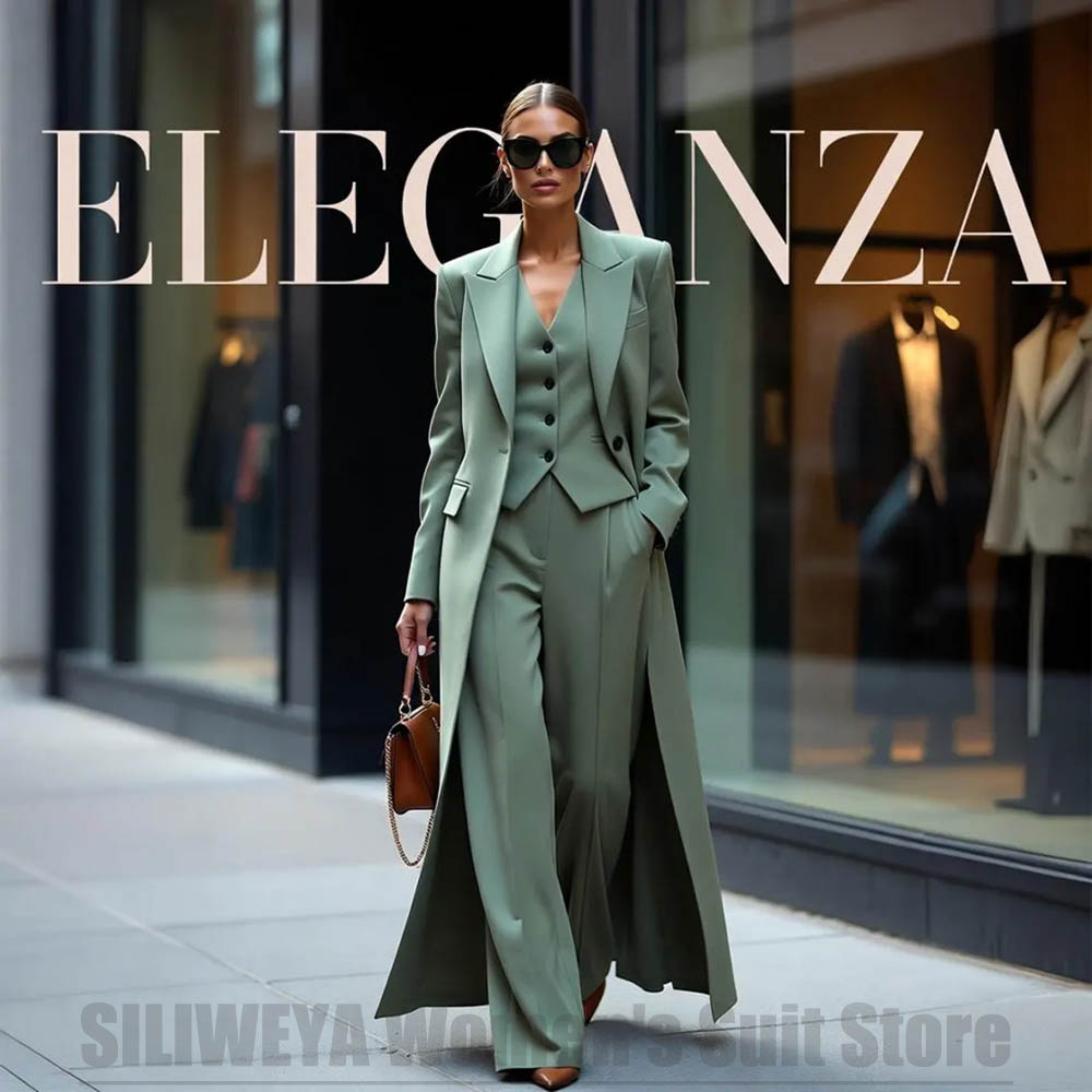 Women'S Office Formal Wear For Ladies - シックなレディーススーツ3点セット、ピークドラペル、ワンボタン、パーティ、フォーマル、ビジネス、オフィスウェア、ロングブレザー、ベスト、パンツ