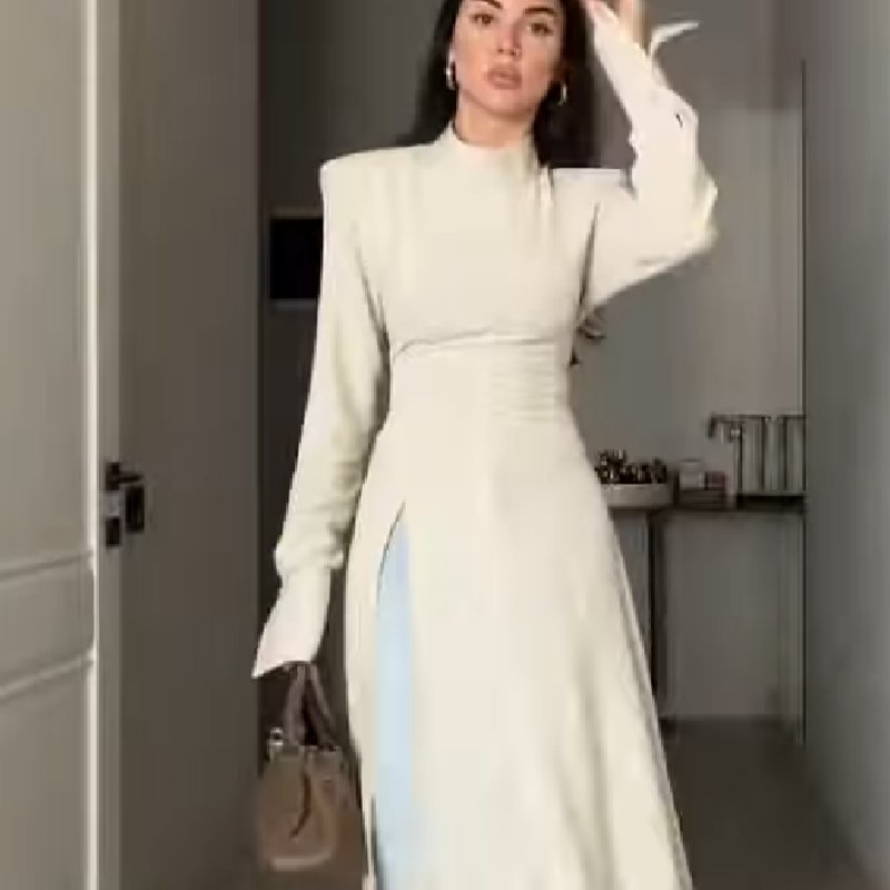 Women'S Office Formal Wear For Ladies - レディース エレガント ハイネック 長袖 マキシ丈ワンピース セクシー