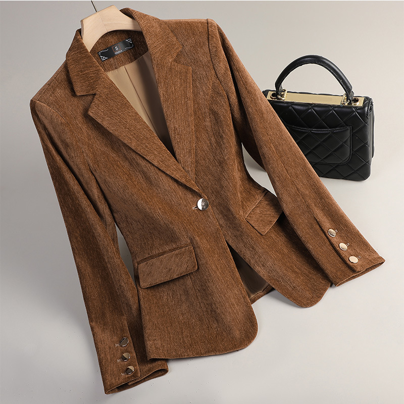 Women Formal Wear Winter - イエローゴールドベルベットブレザー女性秋冬カジュアルスーツファッションオフィスレディースブレザービジネスワークウェアフォーマルジャケットコート