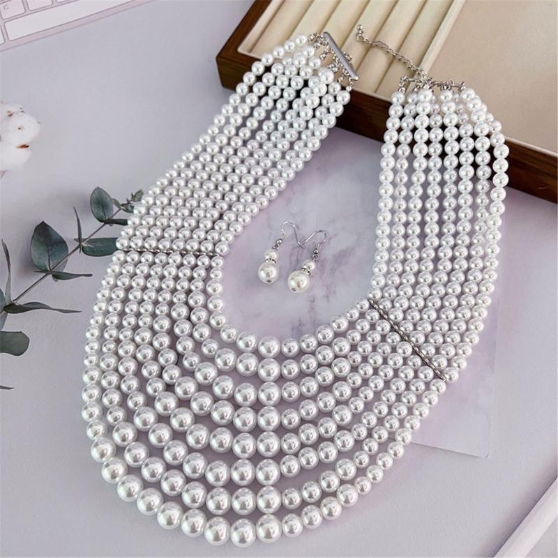 Formal Wear Jewelry For Women - 洗練された多層フェイクパールネックレスイヤリング繊細なイブニングウェア