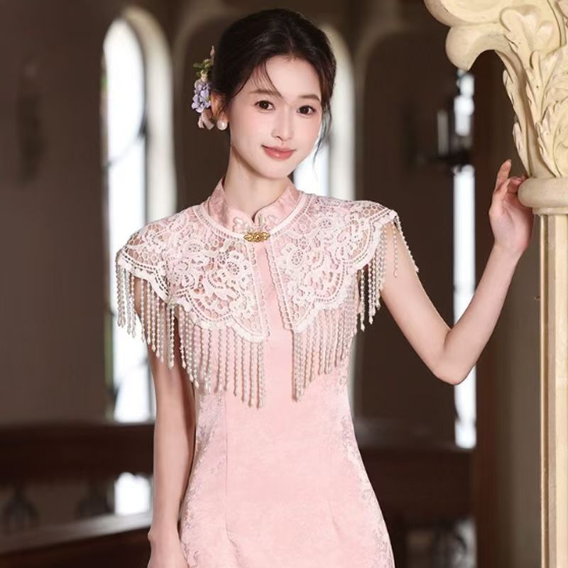 エレガントなビーズタッセル付きレースクラウドショルダーショー - Women Formal Wear Photoshoot のレビューと価格