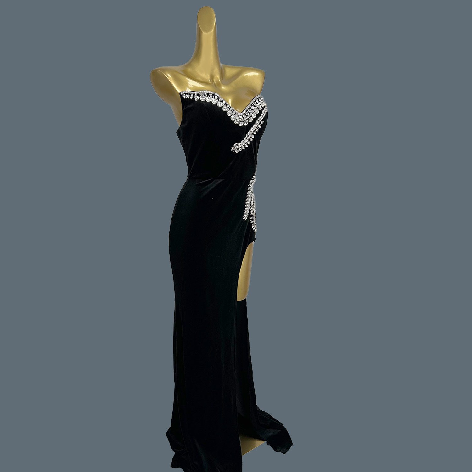 ブラックベルベットフロアレングスドレスハイエンドイブニングド - Women Formal Wear Photoshoot のレビューと価格