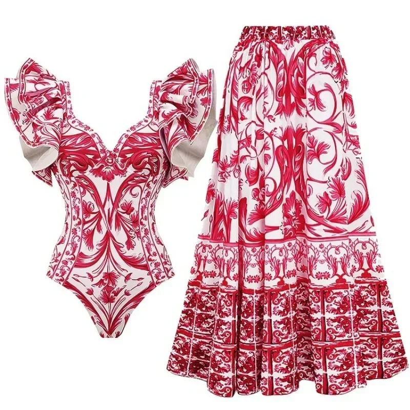プリントワンピース水着 女性用 フリル水着 モノクロビーチド - Monochrome Suit Set のレビューと価格