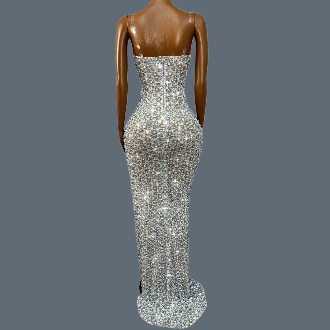 フォーマルなストラップレスハイサイドスリットドレス、女性用ス - Women Formal Wear Photoshoot のレビューと価格