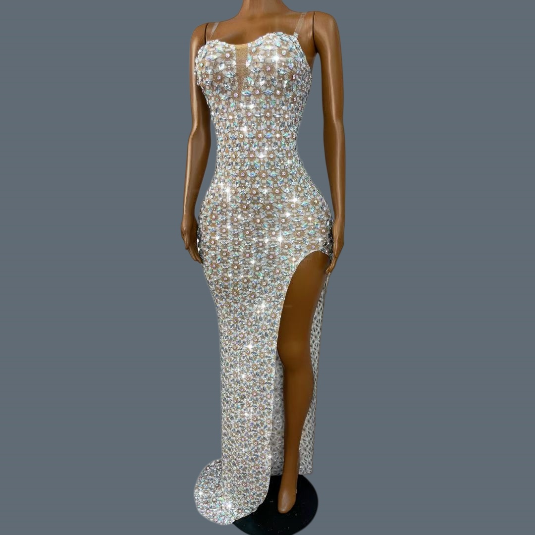 フォーマルなストラップレスハイサイドスリットドレス、女性用ス - Women Formal Wear Photoshoot のレビューと価格