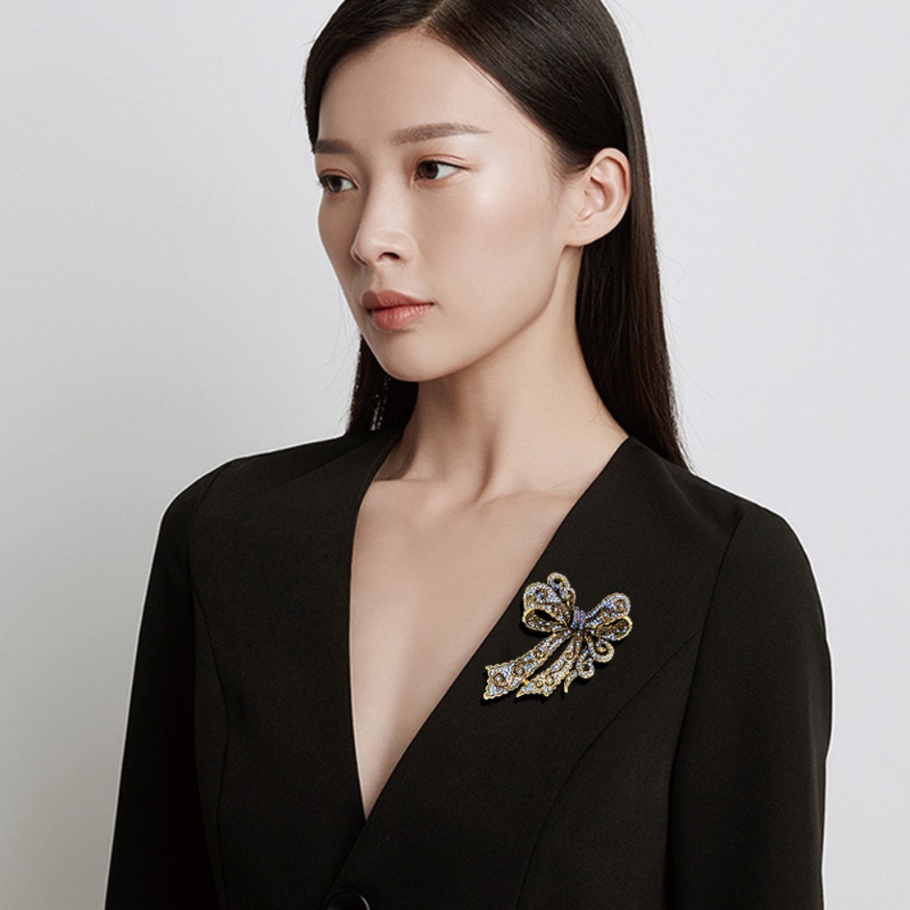 ヴィンテージの弓型ブローチ、女性用のエレガントなラインストー - Formal Wear Jewelry For Women のレビューと価格