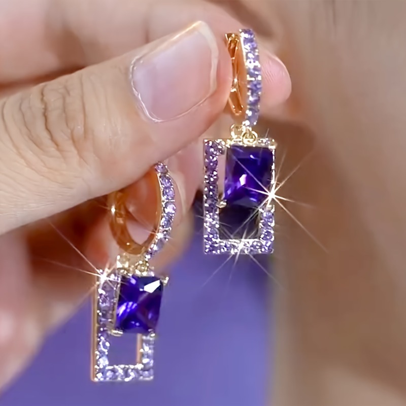 1 ペアのエレガントで豪華な幾何学模様の紫色のイヤリング女性 - Formal Wear Jewelry For Women のレビューと価格