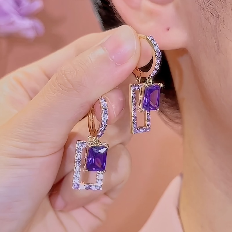 1 ペアのエレガントで豪華な幾何学模様の紫色のイヤリング女性 - Formal Wear Jewelry For Women のレビューと価格