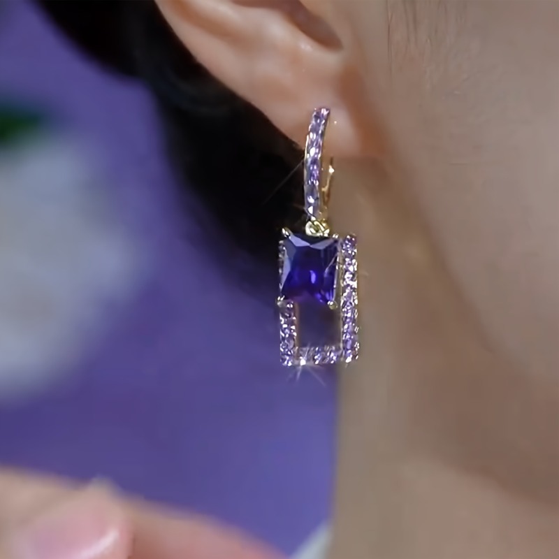 1 ペアのエレガントで豪華な幾何学模様の紫色のイヤリング女性 - Formal Wear Jewelry For Women のレビューと価格
