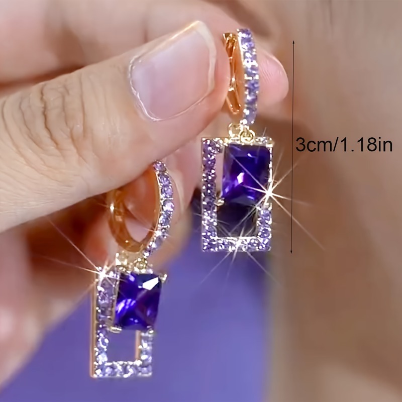 1 ペアのエレガントで豪華な幾何学模様の紫色のイヤリング女性 - Formal Wear Jewelry For Women のレビューと価格