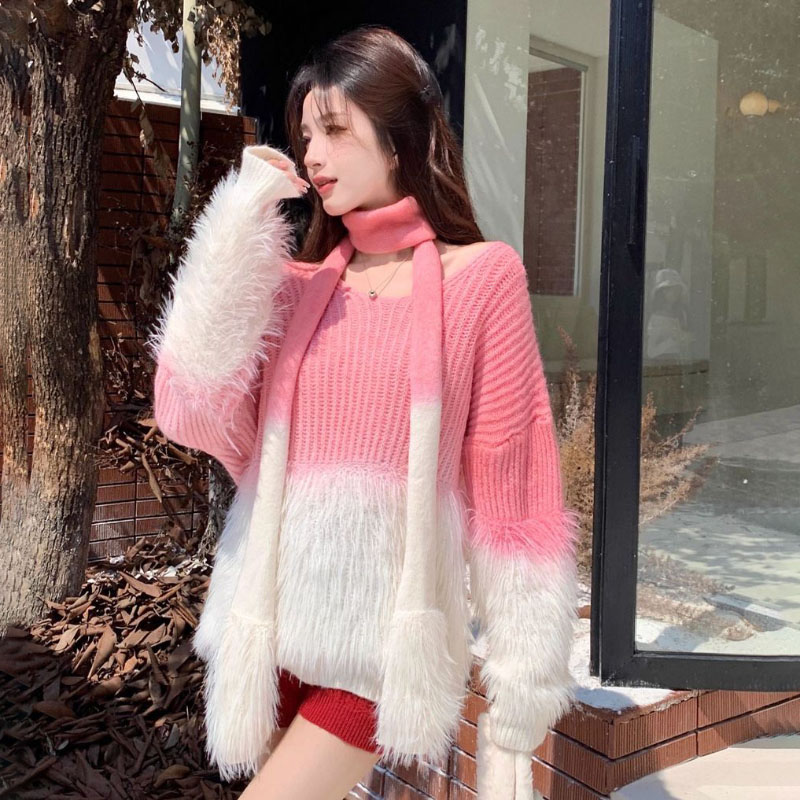 女性のグラデーション V ネックセーターミンクベルベット厚み - Women Formal Wear Winter のレビューと価格