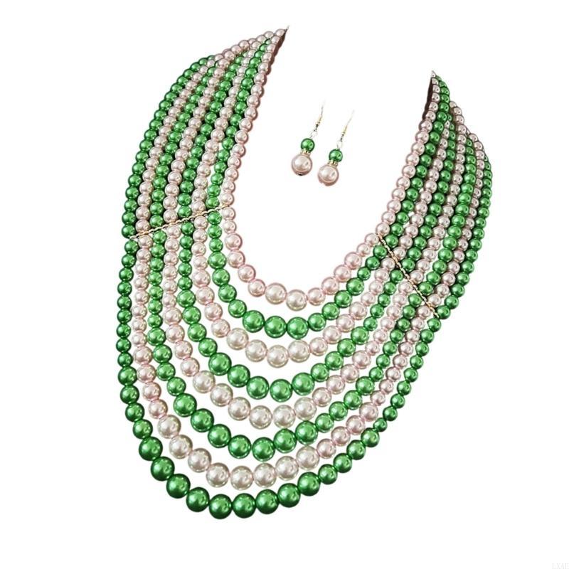 洗練された多層フェイクパールネックレスイヤリング繊細なイブニ - Formal Wear Jewelry For Women のレビューと価格