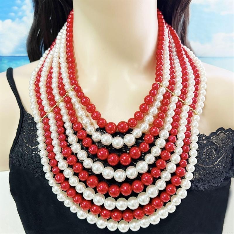 洗練された多層フェイクパールネックレスイヤリング繊細なイブニ - Formal Wear Jewelry For Women のレビューと価格