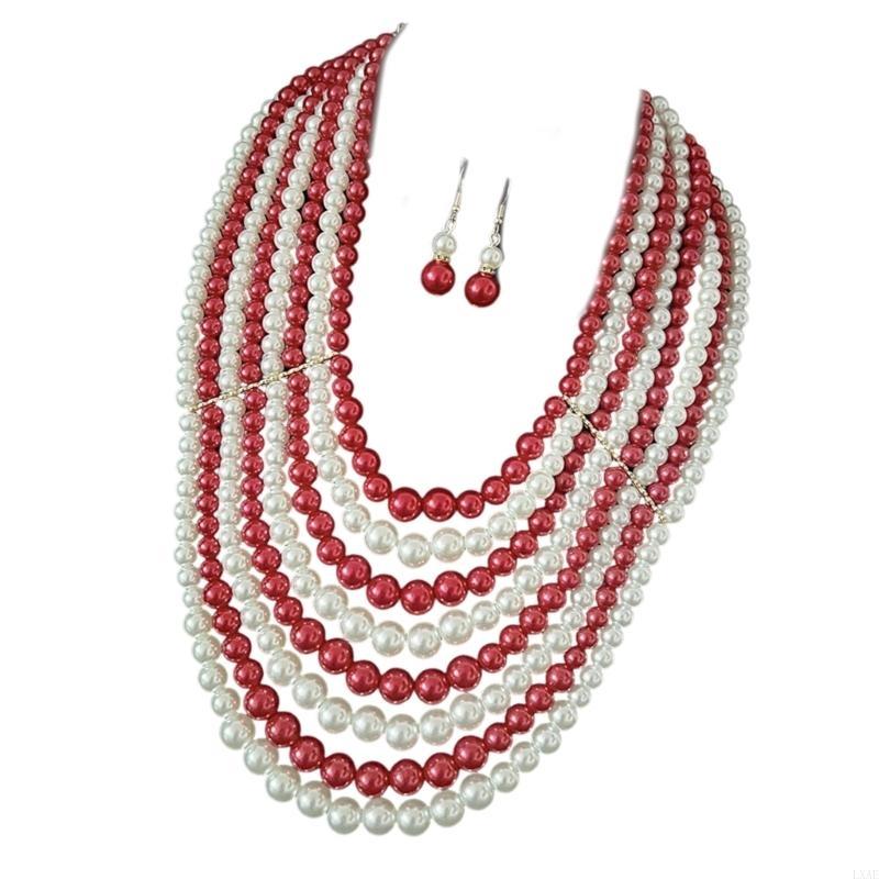 洗練された多層フェイクパールネックレスイヤリング繊細なイブニ - Formal Wear Jewelry For Women のレビューと価格