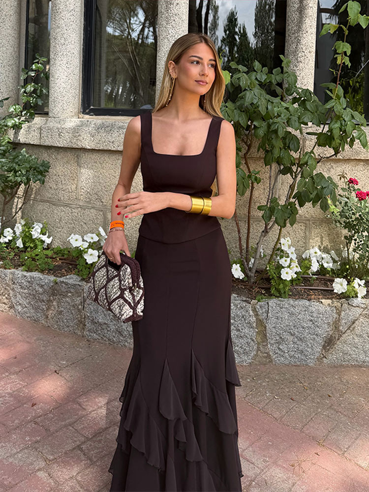 エレガントなパッチワーク女性のトップスカートスーツノースリー - Women Formal Wear For Summer のレビューと価格