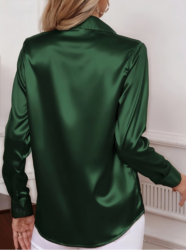 レディースサテンラペルカラーブラウス、ボタンフロント、長袖、 - Women'S Office Formal Wear For Ladies のレビューと価格
