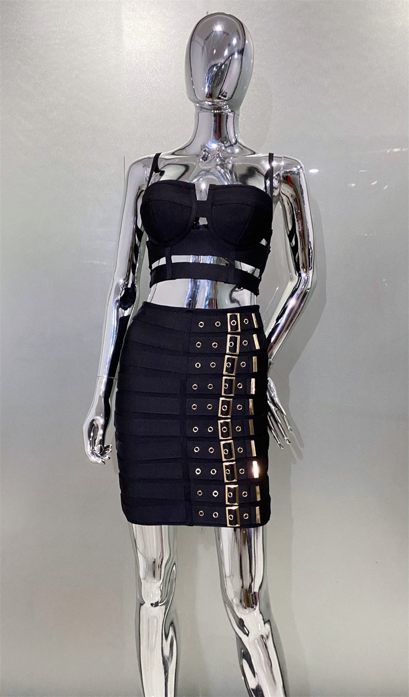 黒白包帯女性用プロムドレス2ピーストップブラ+ショートミニス - Women Formal Wear Belt のレビューと価格